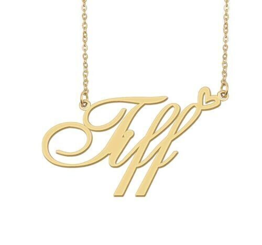 5849 Tiff Name Necklace Heart Charm Pendant 18k Gold Plated Stainless Steel
